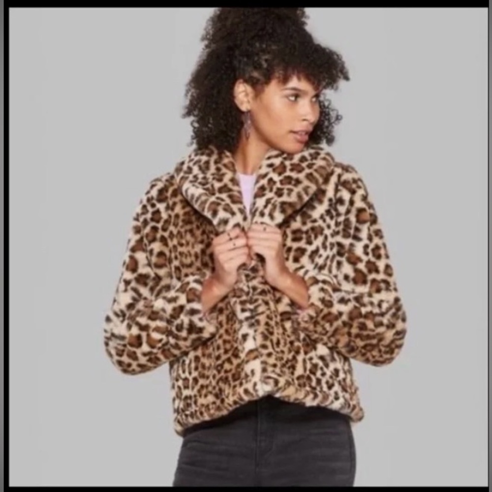 Wild Fable Leopard Faur Fur Shawl Collar Jacket Size XS Oversized Maximalism